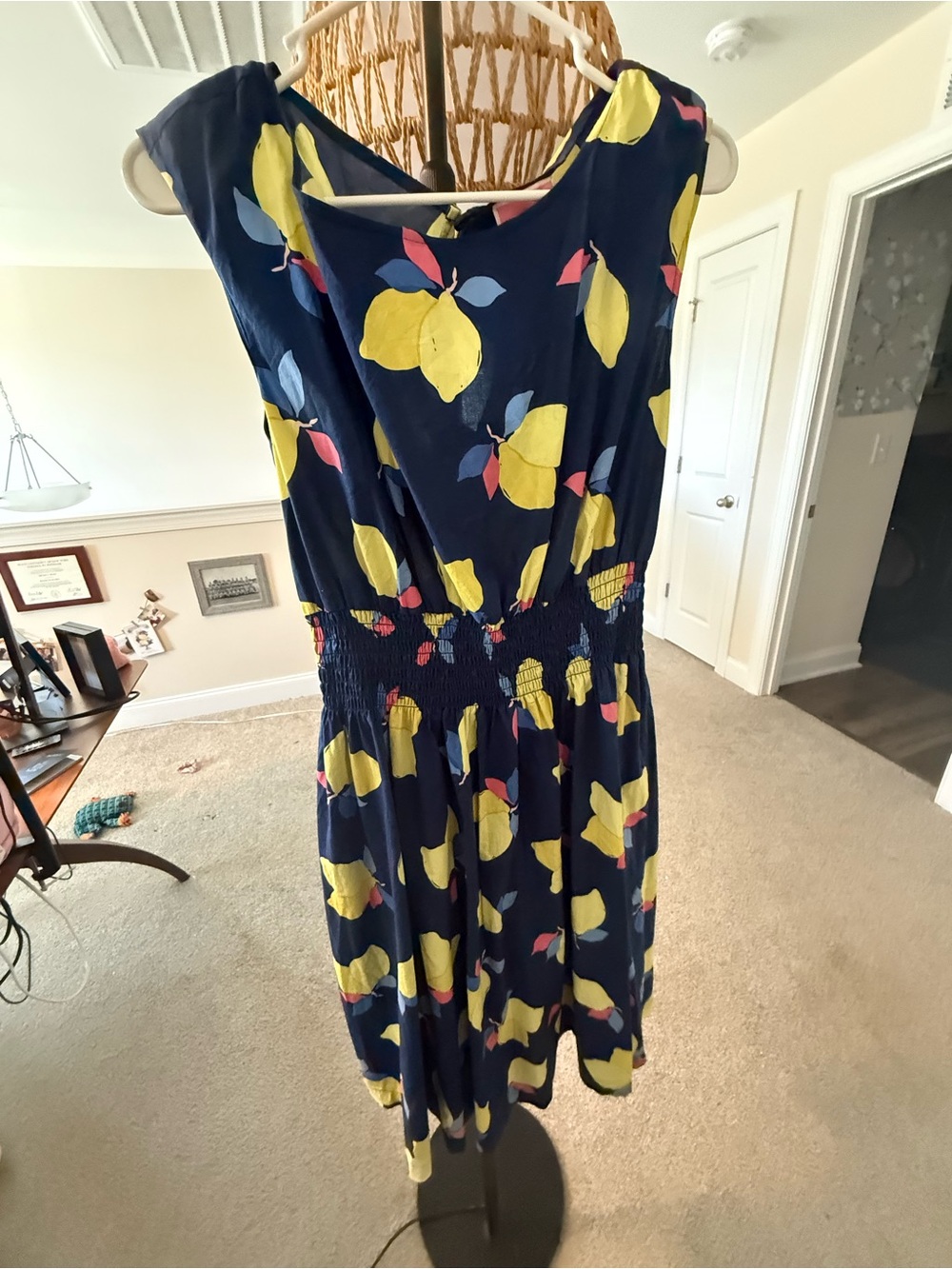 kate spade Navy Lemon Print Smocked Midi Dress